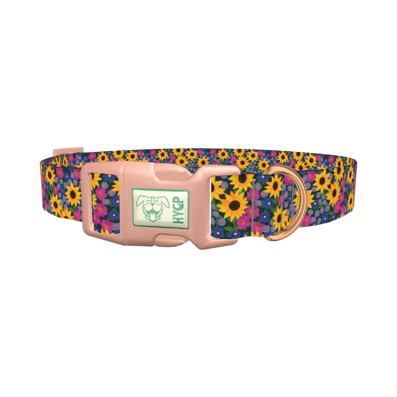 Floral Sunflower Dog Collar - plastic rose gold