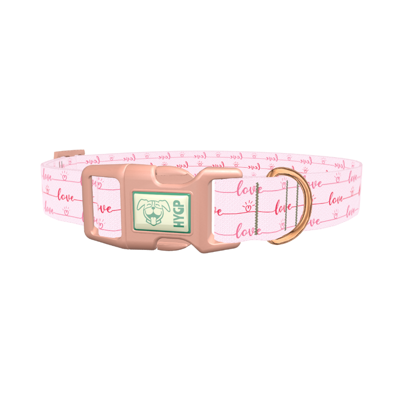 Pink Love Script Dog Collar - plastic rose gold