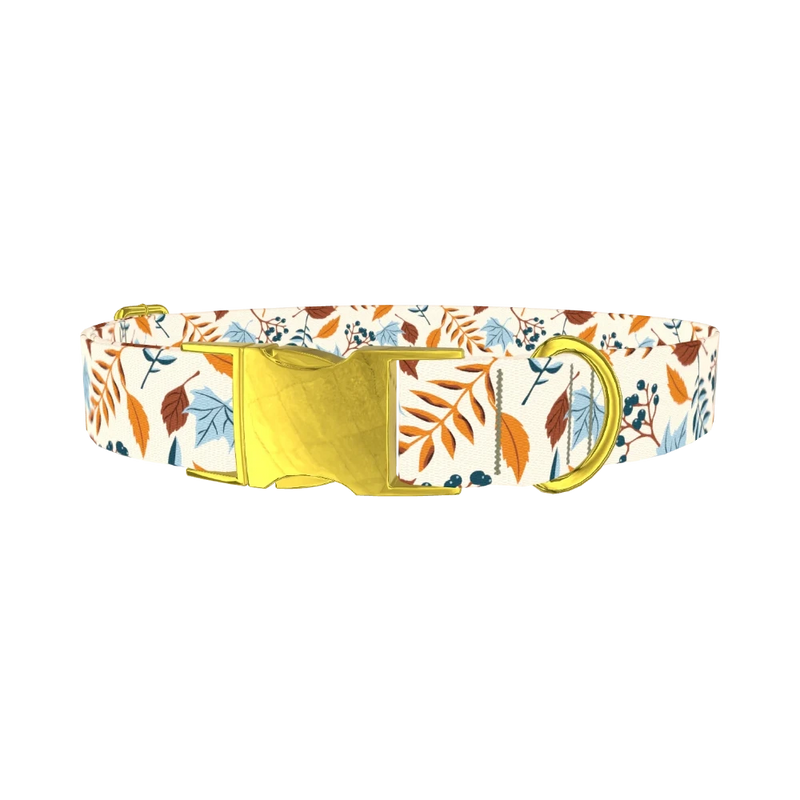 Autumn Berry Leaves Dog Collar - metal gold
