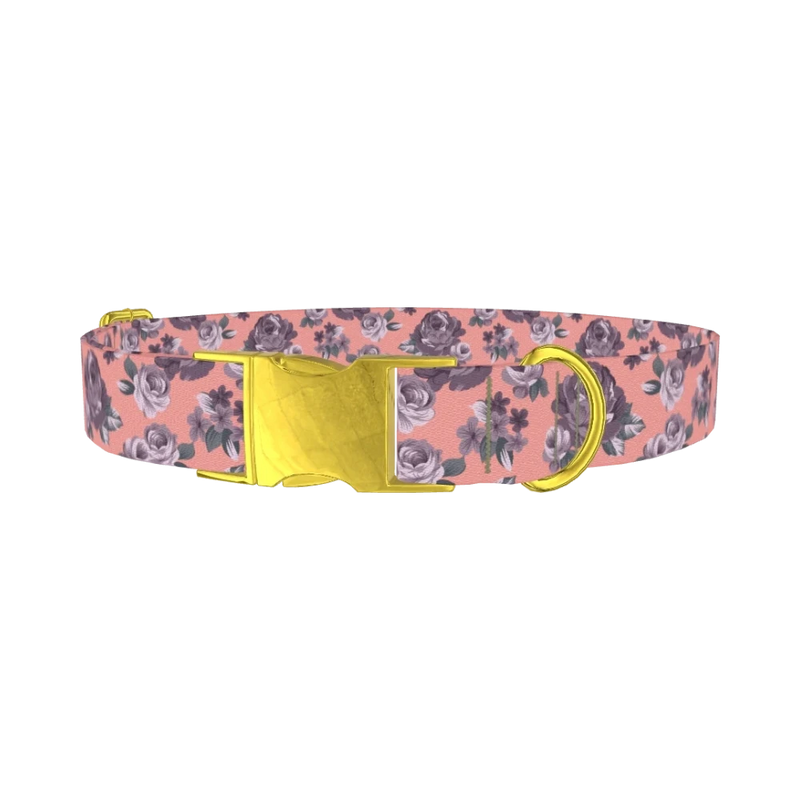 Pastel Rose Bouquet Dog Collar - metal gold