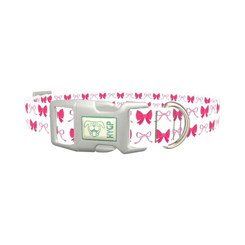 Pink Ribbon Dog Collar - plastic silver