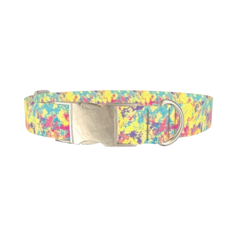Colorful Splatter Dog Collar - metal silver