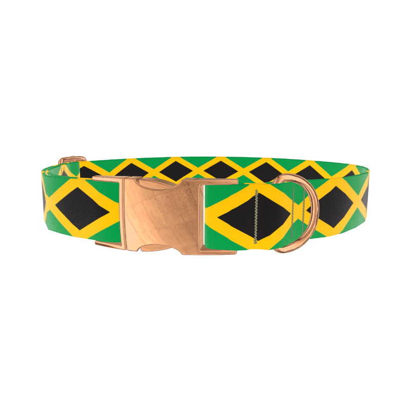 Jamaican Flag Dog Collar - metal gold