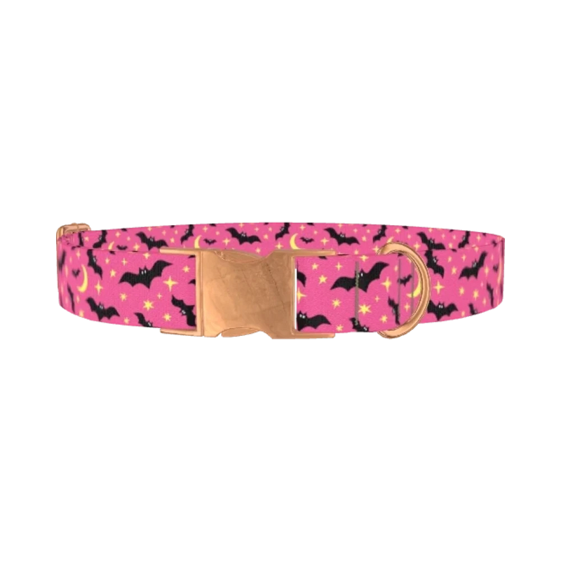 Halloween Bats Dog Collar - metal rose gold