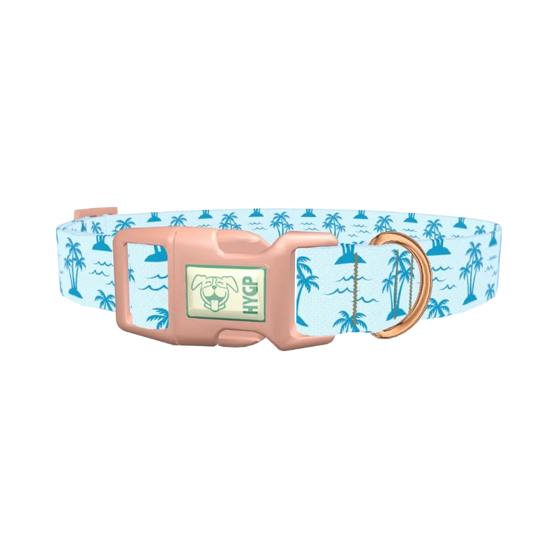 Blue Palm Island Dog Collar - plastic rose gold