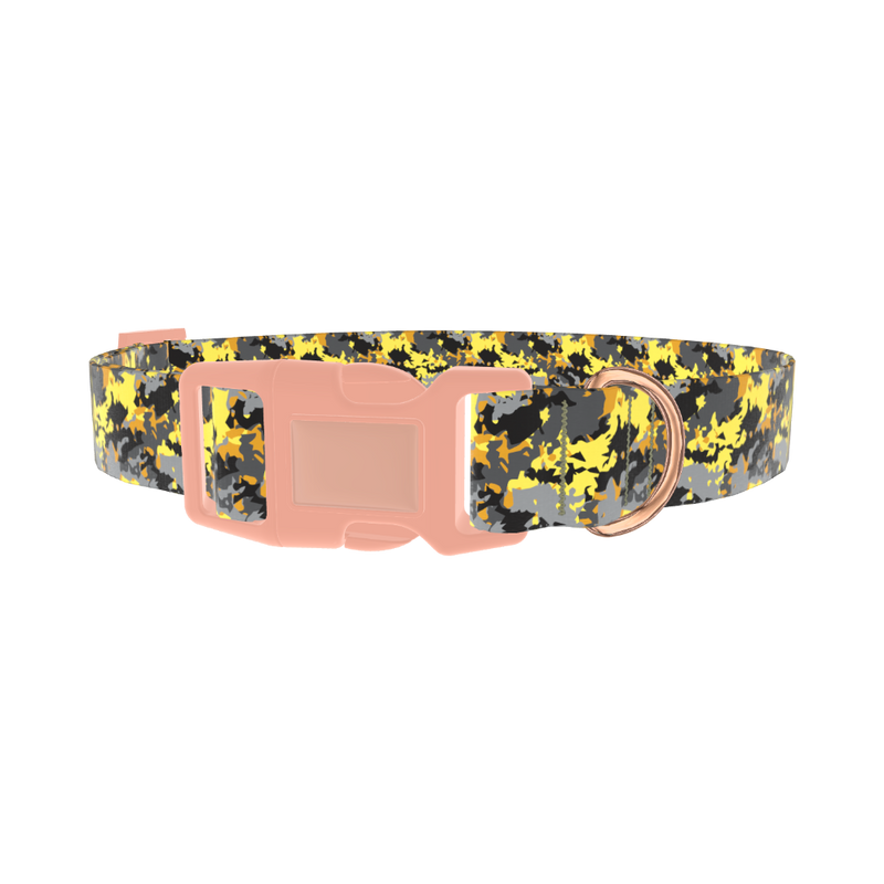 Yellow Grey Camouflage Dog Collar - plastic rose gold