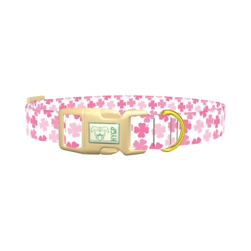 Pink Clover Dog Collar - plastic gold