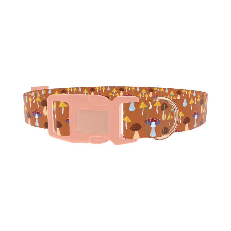 Autumn Mushroom Dog Collar - plastic rose gold
