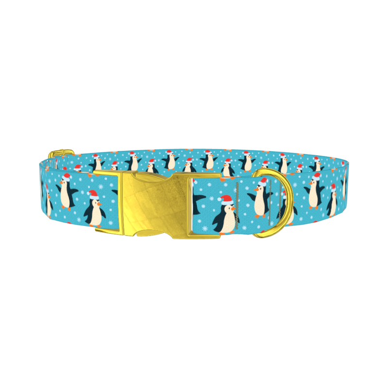 Christmas Penguin Dog Collar - metal gold