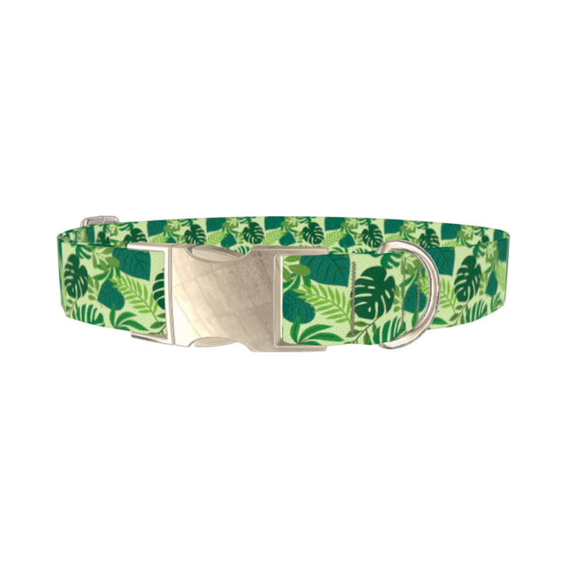 Tropical Jungle Leaves Dog Collar - metal silver