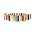 Red Yellow Stripe Dog Collar - metal silver