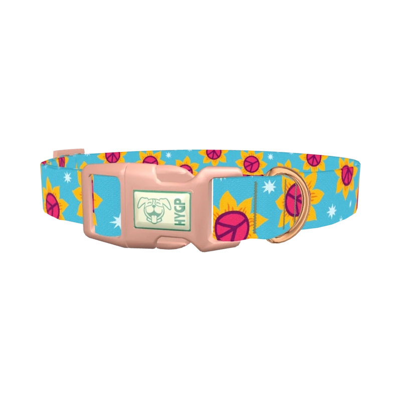 Peace Sunflower Dog Collar - plastic rose gold