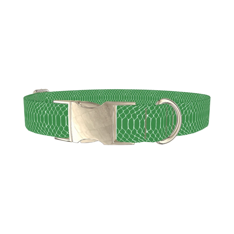 Geometric Snake Skin Dog Collar - metal silver