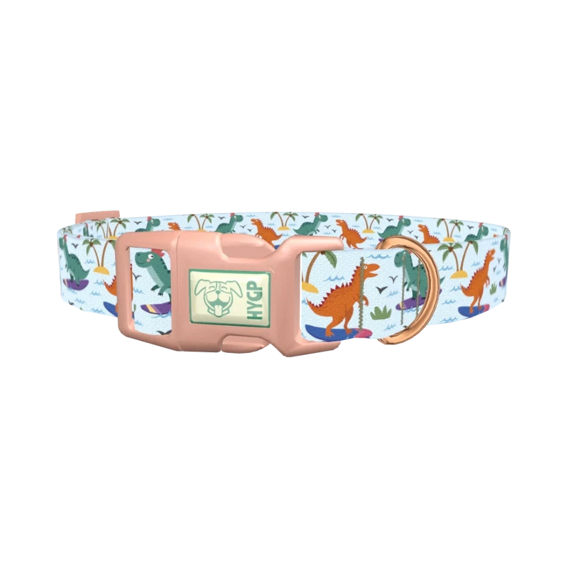 Dinosaur Surf Dog Collar - plastic rose gold
