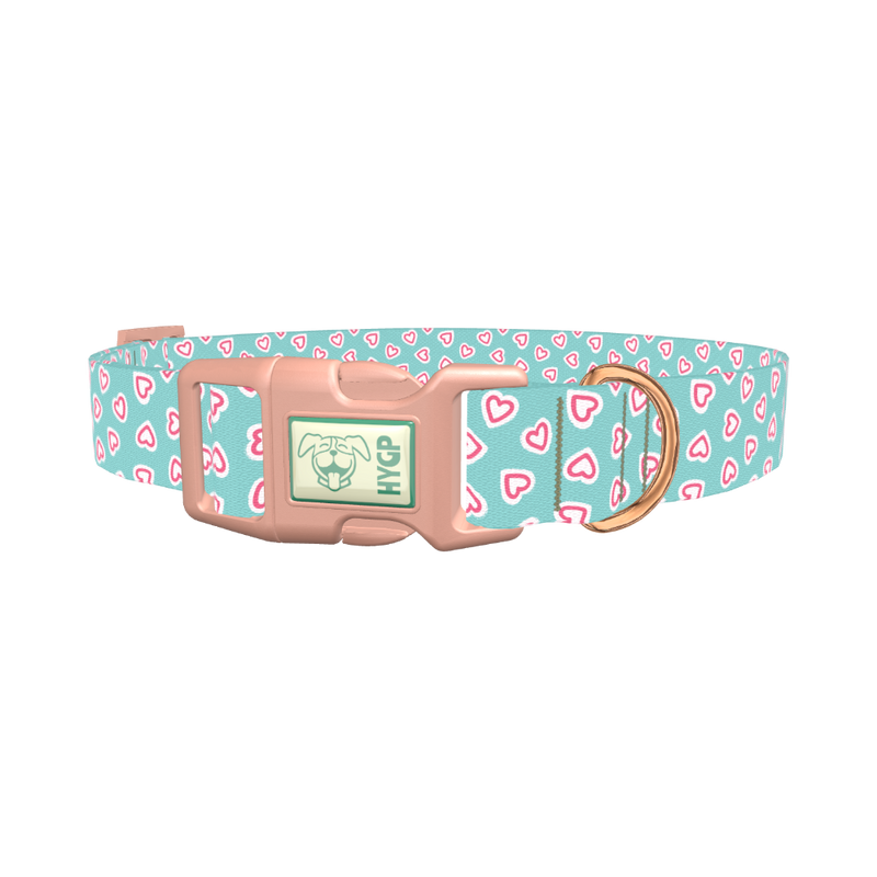 Pastel Valentine Heart Dog Collar - plastic rose gold