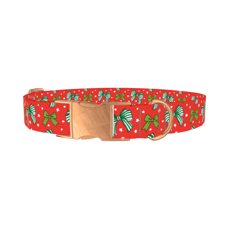 Christmas Bow Dog Collar - metal rose gold