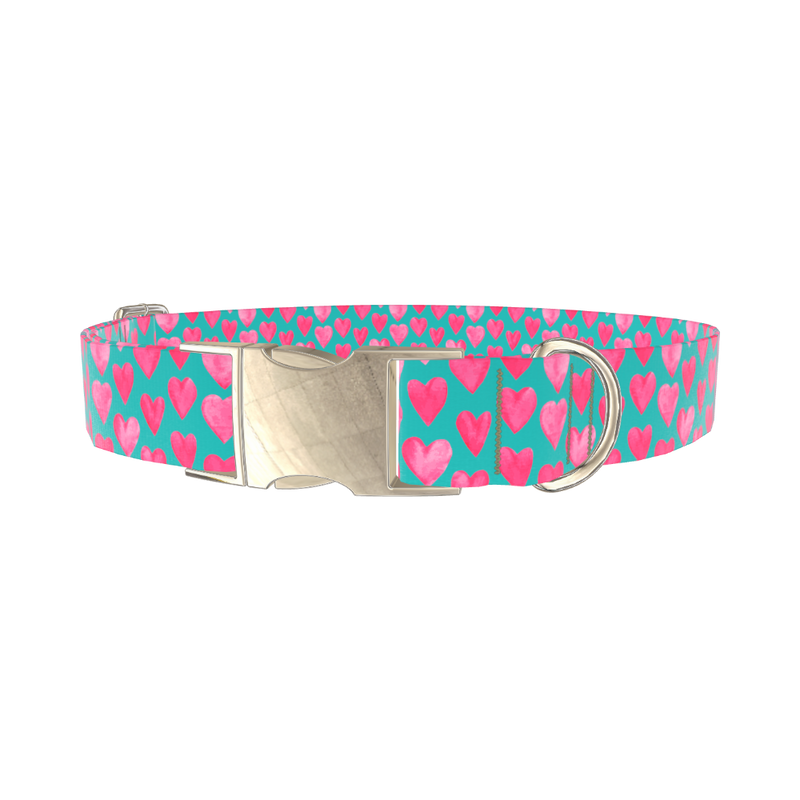 Pink Heart Valentine Dog Collar - metal gold
