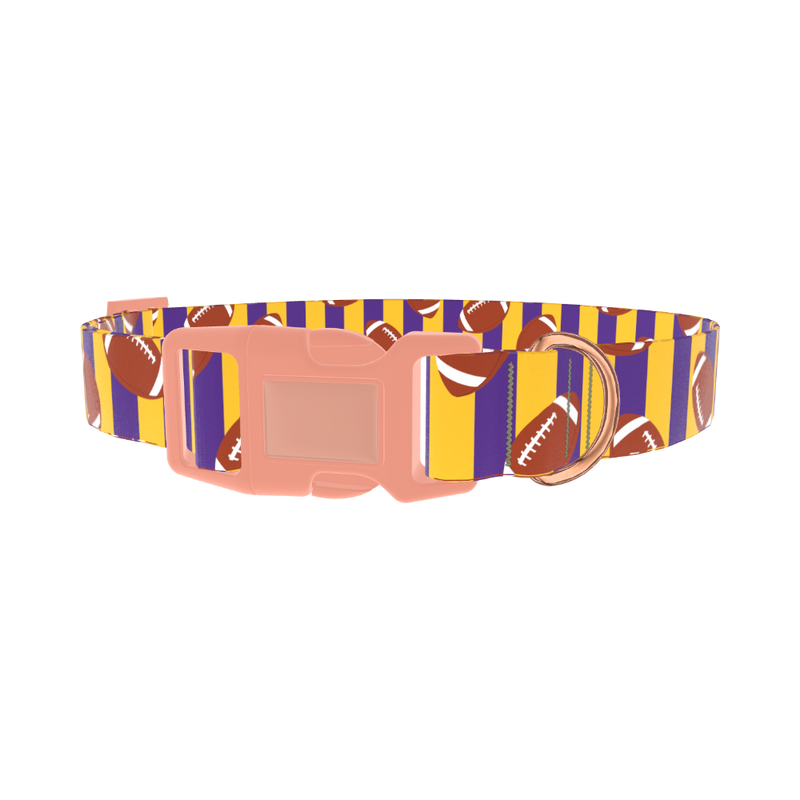 Purple Stripe Football Dog Collar - plastic rose gold