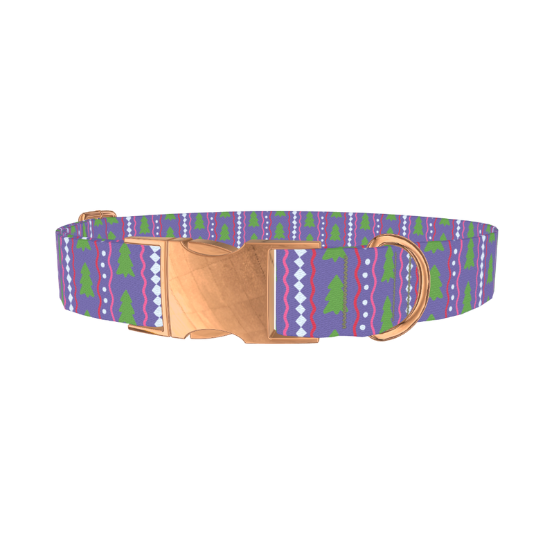 Christmas Tree Stripes Dog Collar - metal rose gold