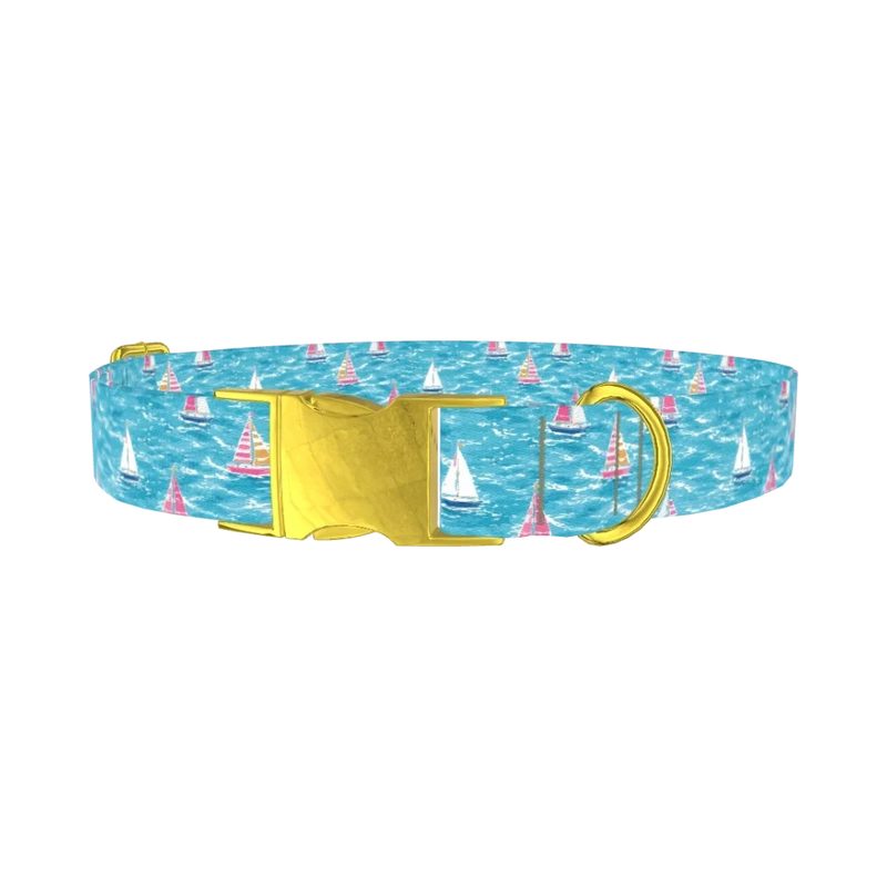 Sailboat Ocean Dog Collar - metal gold
