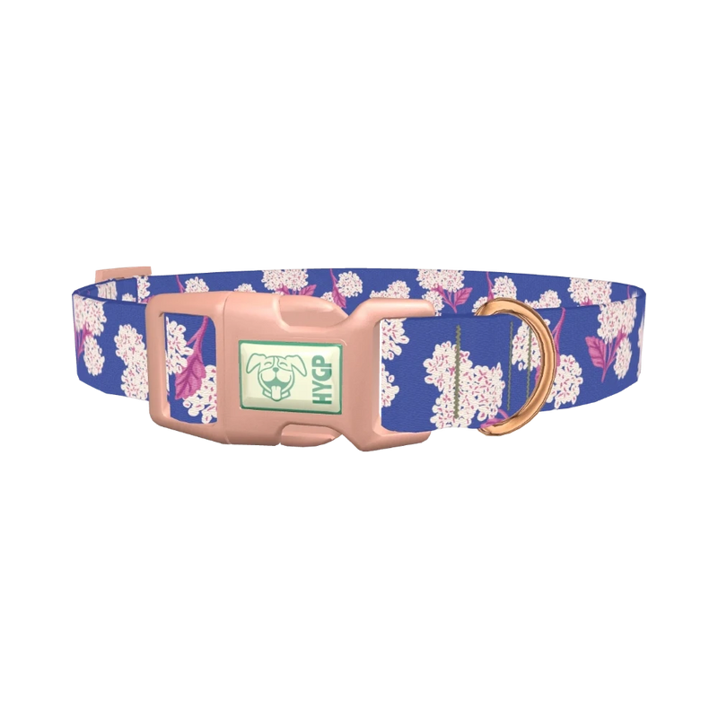 Blue Hydrangea Pattern Dog Collar - plastic rose gold