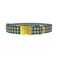 Yellow Blue Checkered Dog Collar - metal gold