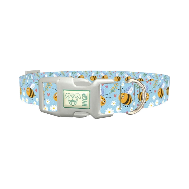 Bees and Hearts Dog Collar - plastic silver