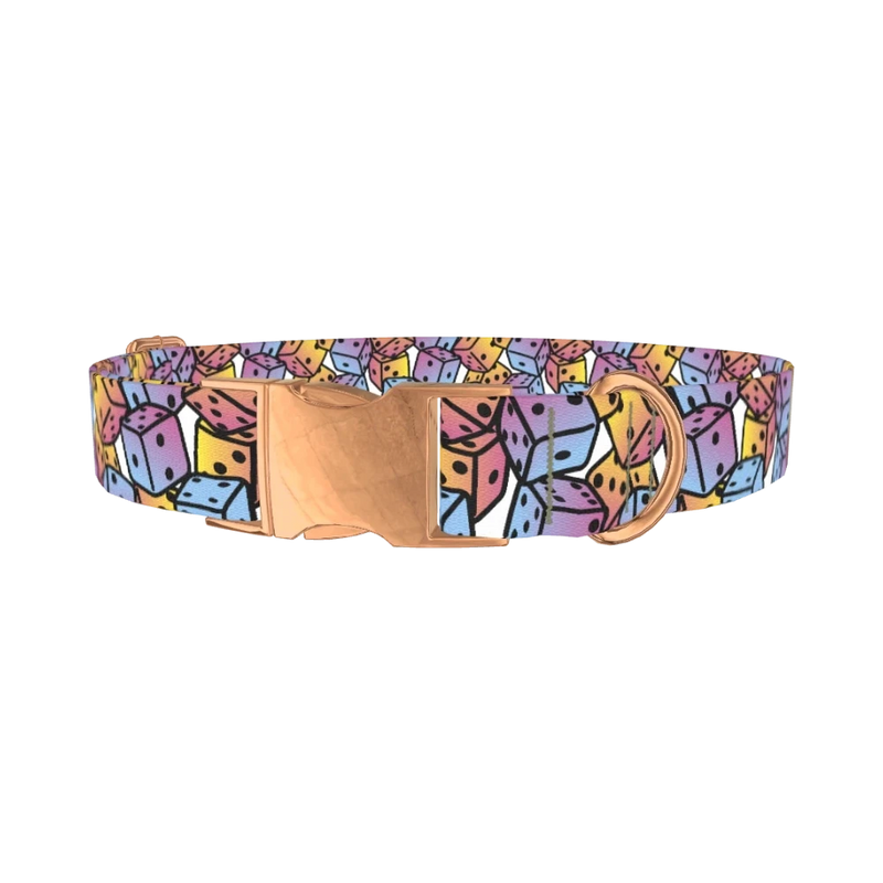 Colorful Dice Pattern Dog Collar - metal rose gold