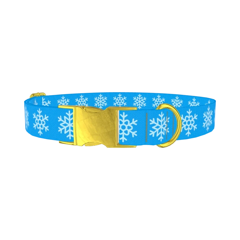 Blue Snowflake Pattern Dog Collar - metal gold