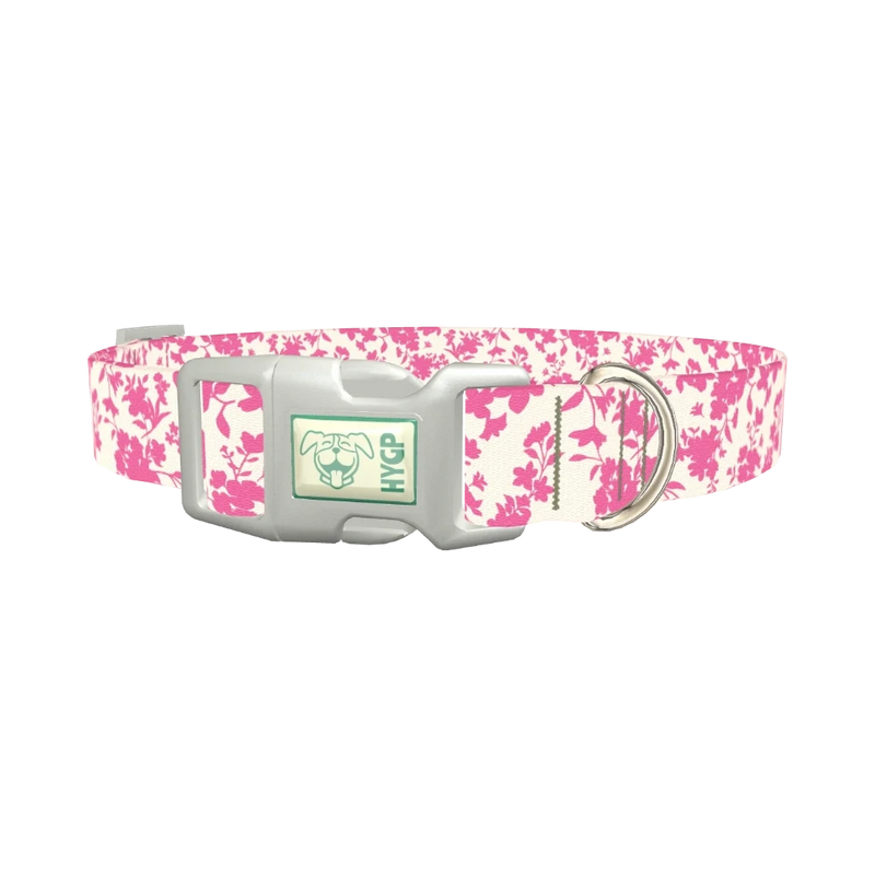 Pink Silhouette Floral Dog Collar - plastic silver