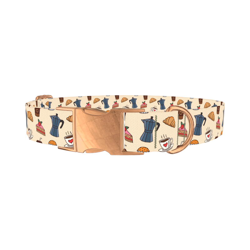 Coffee and Pastry Dog Collar - metal rose gold