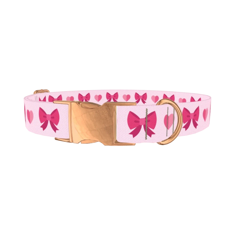 Heart Ribbon Dog Collar - metal rose gold