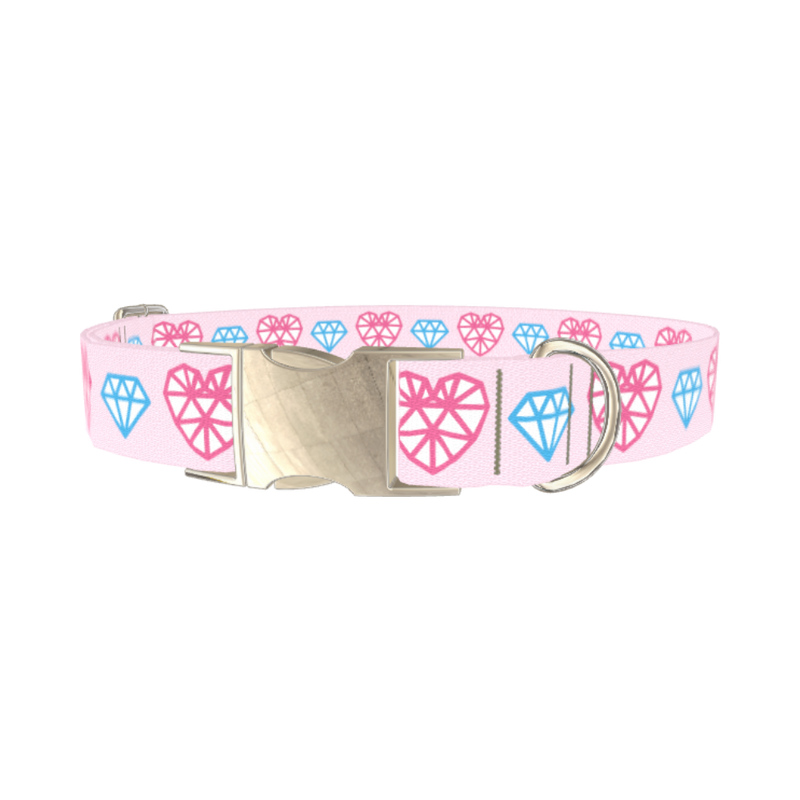 Diamond Heart Dog Collar - metal silver