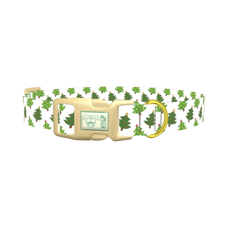Festive Tree Pattern Dog Collar - plastic gold