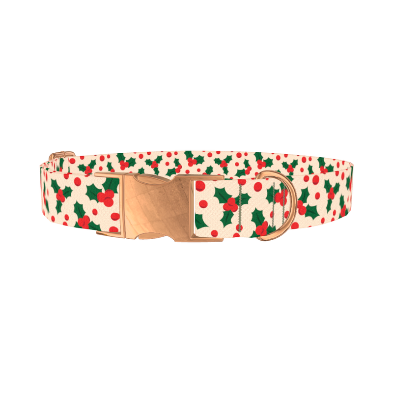 Christmas Holly Dog Collar - metal rose gold