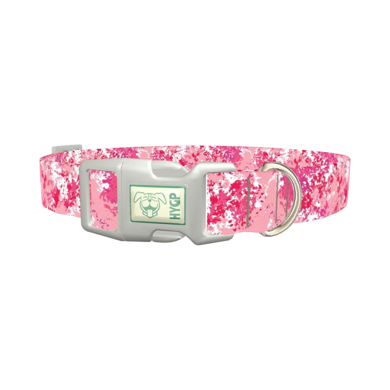 Pink Paint Splatter Dog Collar - plastic silver