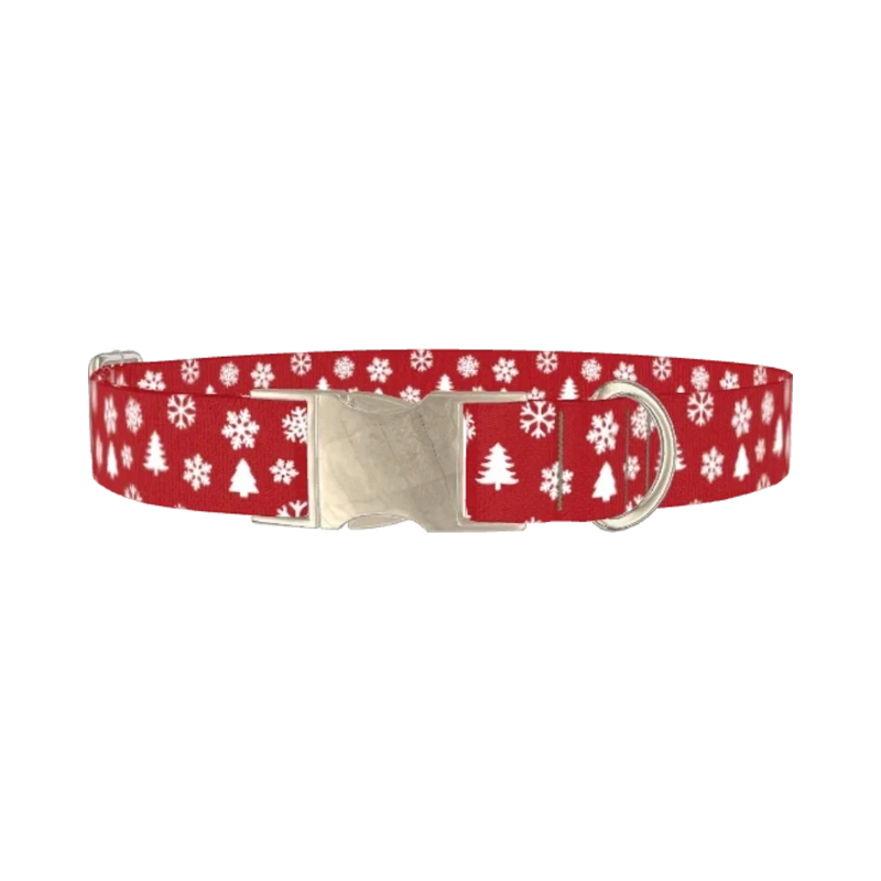 Christmas Snowflake Dog Collar - metal silver