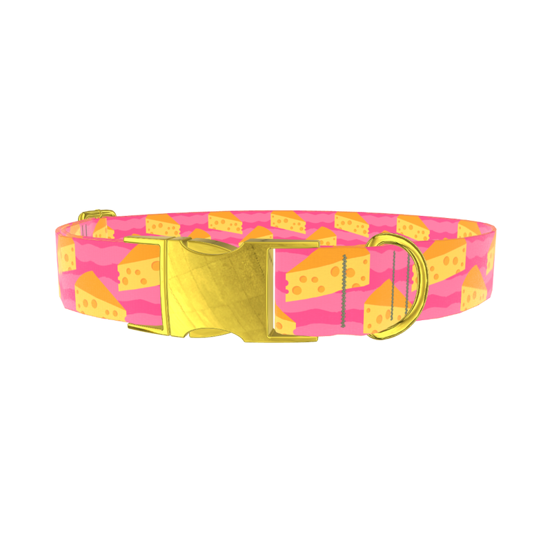 Pink Cheese Slice Dog Collar - metal gold