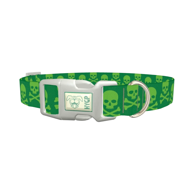 Green Skull Pattern Dog Collar - plastic silver