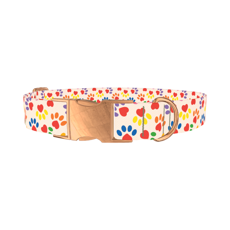 Heart Paw Dog Collar - metal rose gold