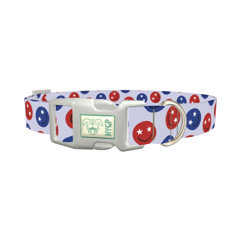 Patriotic Smiley Dog Collar - plastic silver