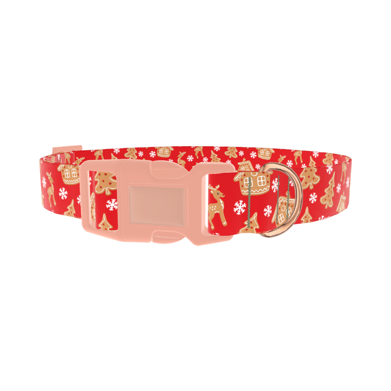 Gingerbread Reindeer Dog Collar - plastic rose gold