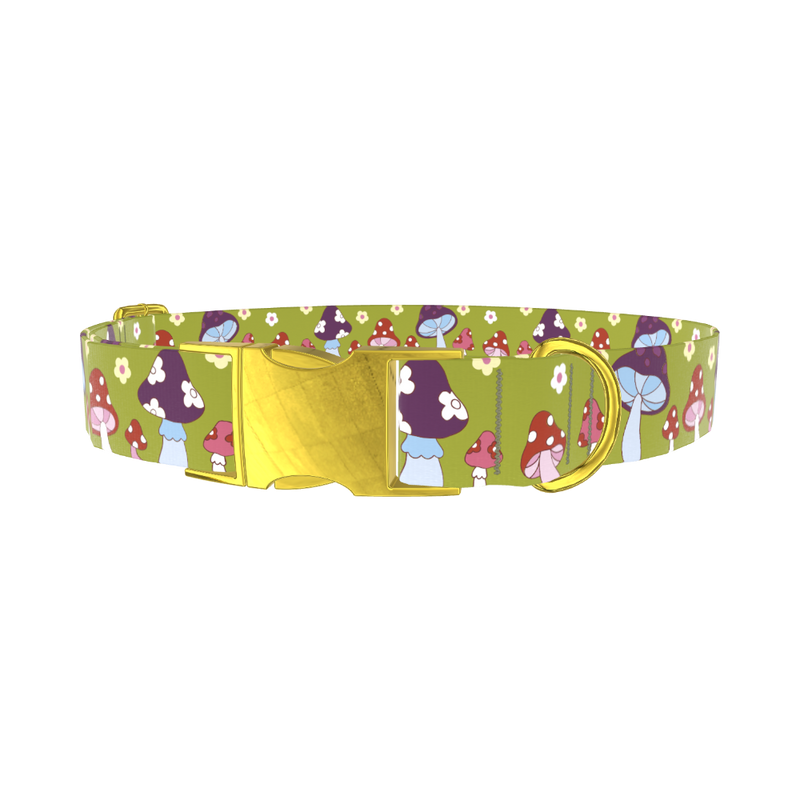 Whimsical Mushroom Dog Collar - metal gold