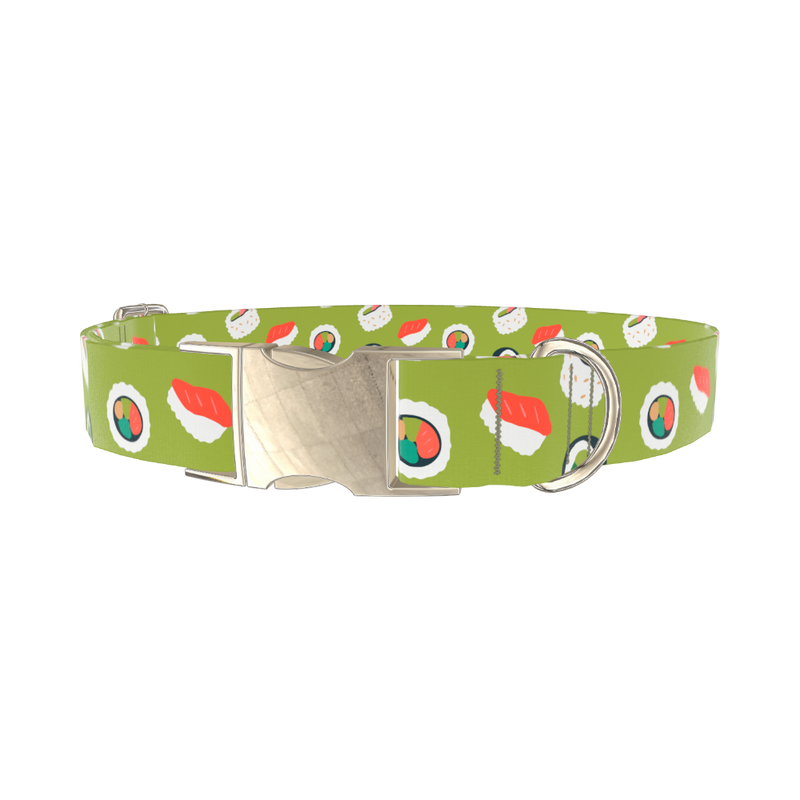 Sushi Pattern Dog Collar - metal silver