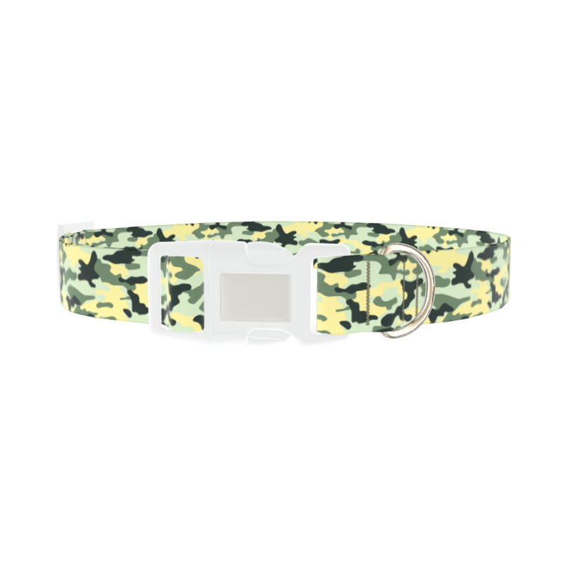 Light Green Camo Dog Collar - plastic silver