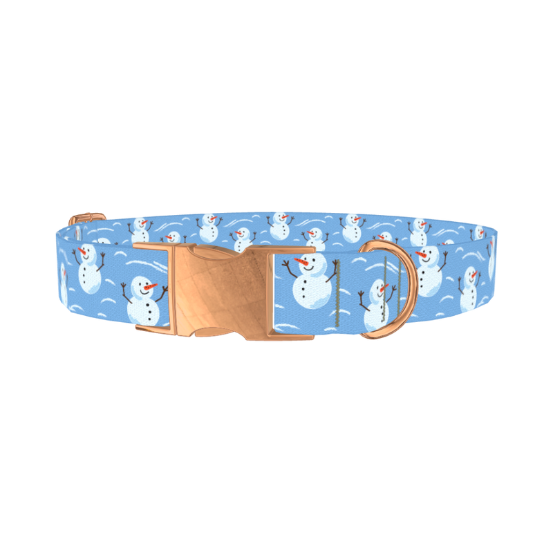 Christmas Snowman Dog Collar - metal rose gold