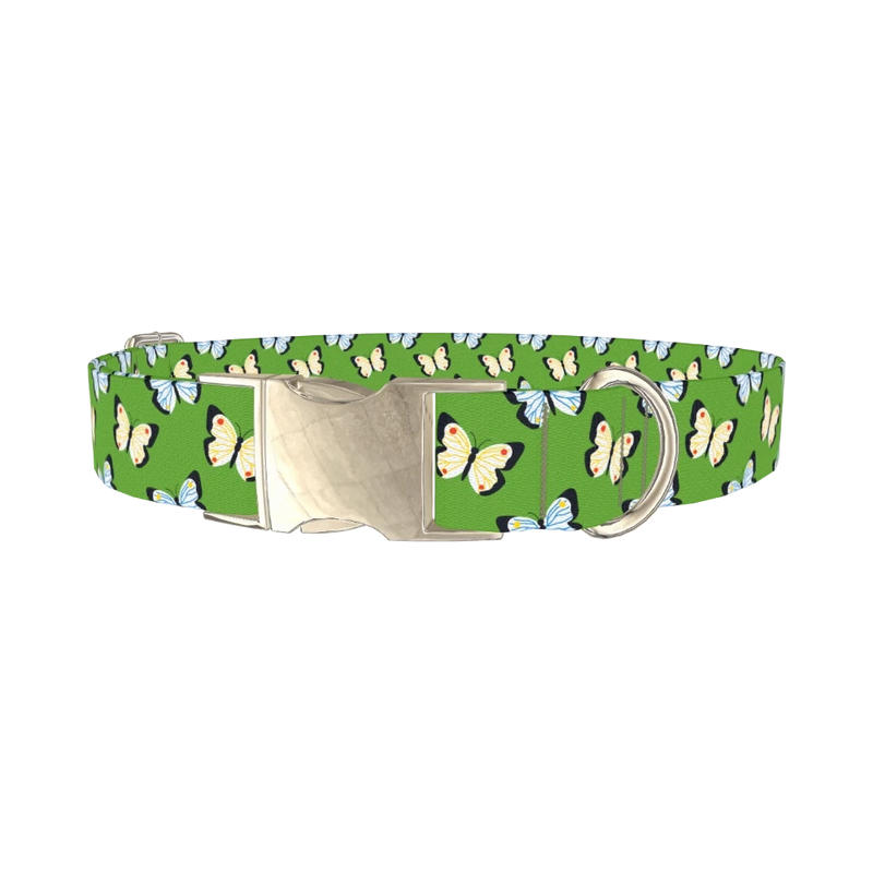 Floral Butterfly Dog Collar - metal silver