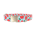 Red Floral Dog Collar - metal silver