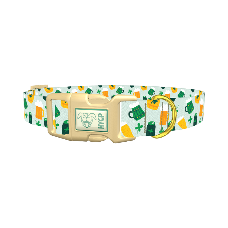 St. Patrick's Day Cheers Dog Collar - plastic gold
