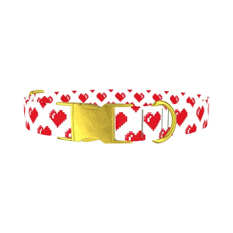 Pixel Heart Dog Collar - metal gold